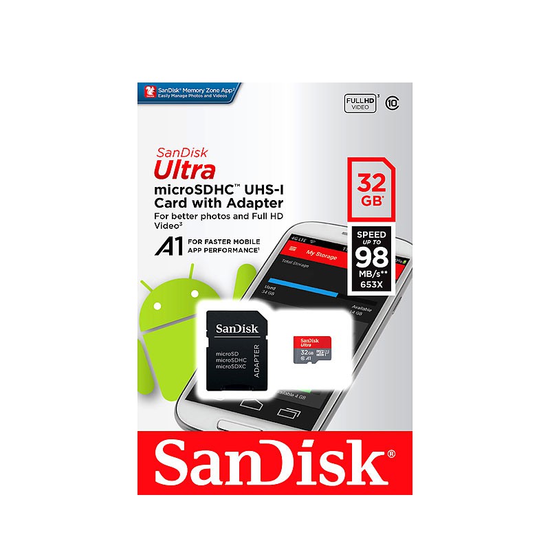 micro SDHC, SanDisk, Ultra Mobile UHS-I, 32GB