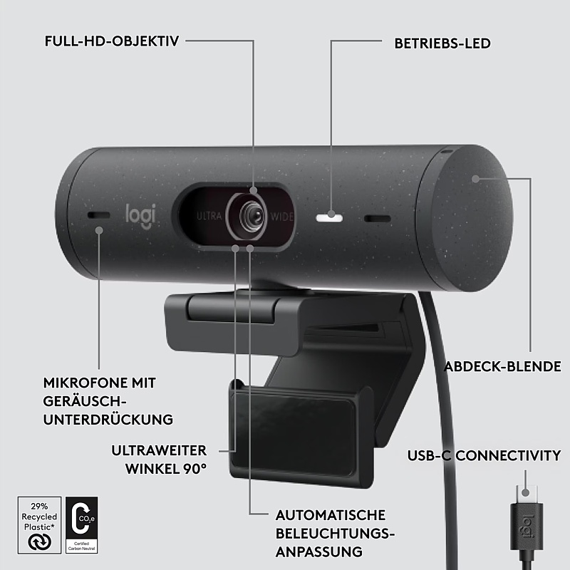 Webcam Logitech Brio 500, schwarz