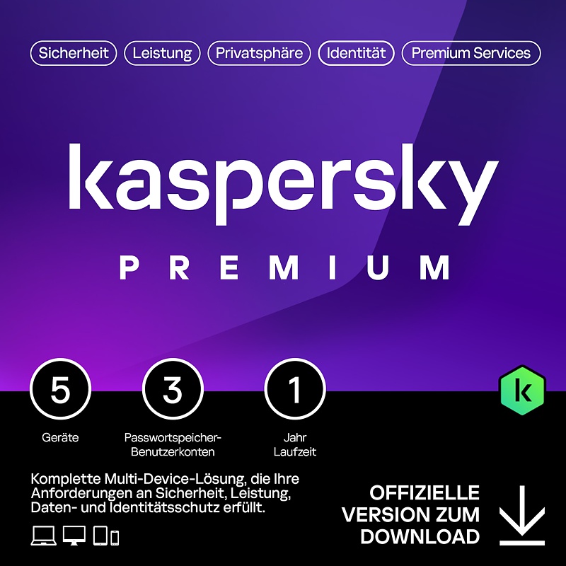 Kaspersky Premium, 1 Jahr, 5 Geräte