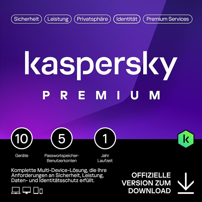 Kaspersky Premium, 1 Jahr, 10 Geräte