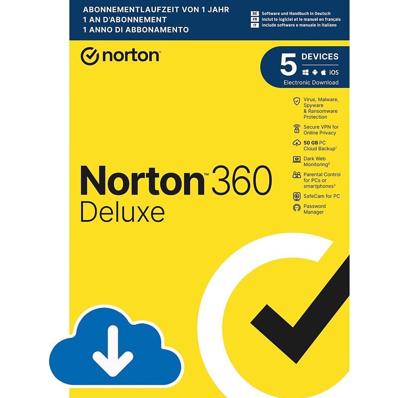 Norton 360 Deluxe, 1 Jahr, 5 Geräte