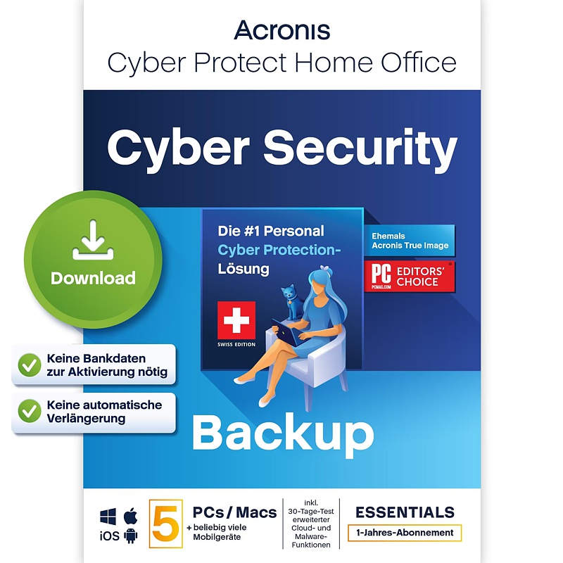 Acronis Cyber Protect Home Office Security Edition, 1 Jahr, 5 Geräte