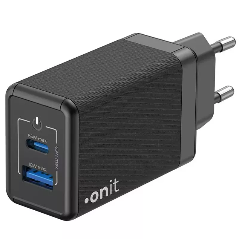 Wandladeger�t, onit, 2x USB (1x Typ-C), QC4+ GaN, 65W, schwarz