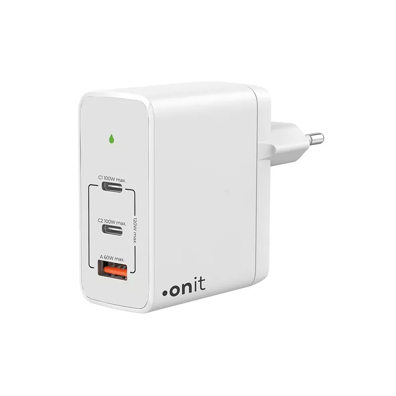 Wandladeger�t, onit, 3x USB (2x Typ-C), QC5.0 GaN, 120W, weiss