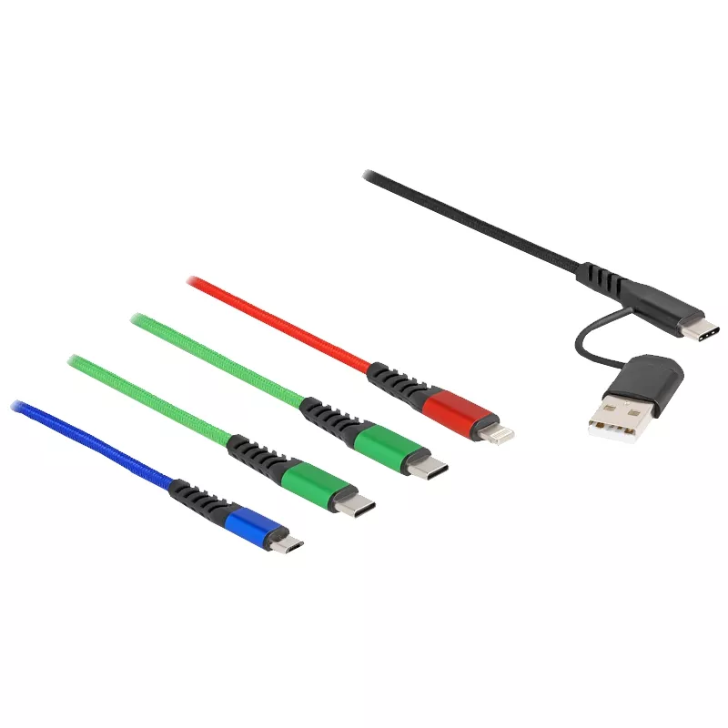 Multikabel USB, USB-A/C Stecker zu Lightning/Micro-USB/2x USB-C St. 1.2m