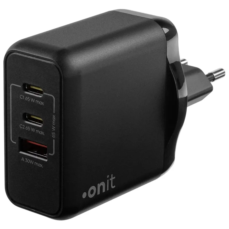 Wandladeger�t, onit, 3x USB (2x Typ-C), QC3 GaN, 65W, schwarz