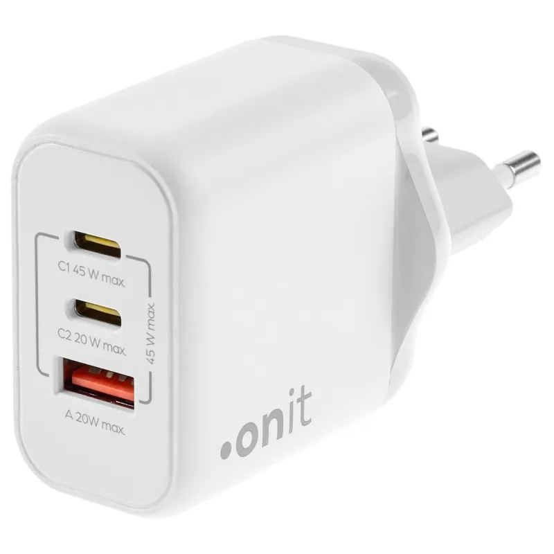Wandladeger�t, onit, 3x USB (2x Typ-C), QC3 GaN, 45W, weiss