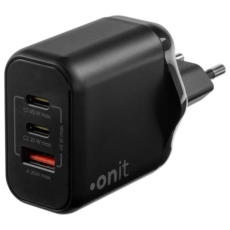 Wandladeger�t, onit, 3x USB (2x Typ-C), QC3 GaN, 45W, schwarz