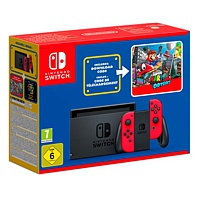 Nintendo Switch V2: Rot + Super Mario Odyssey (Code) + Mario Film-Aufkleber (Switch)